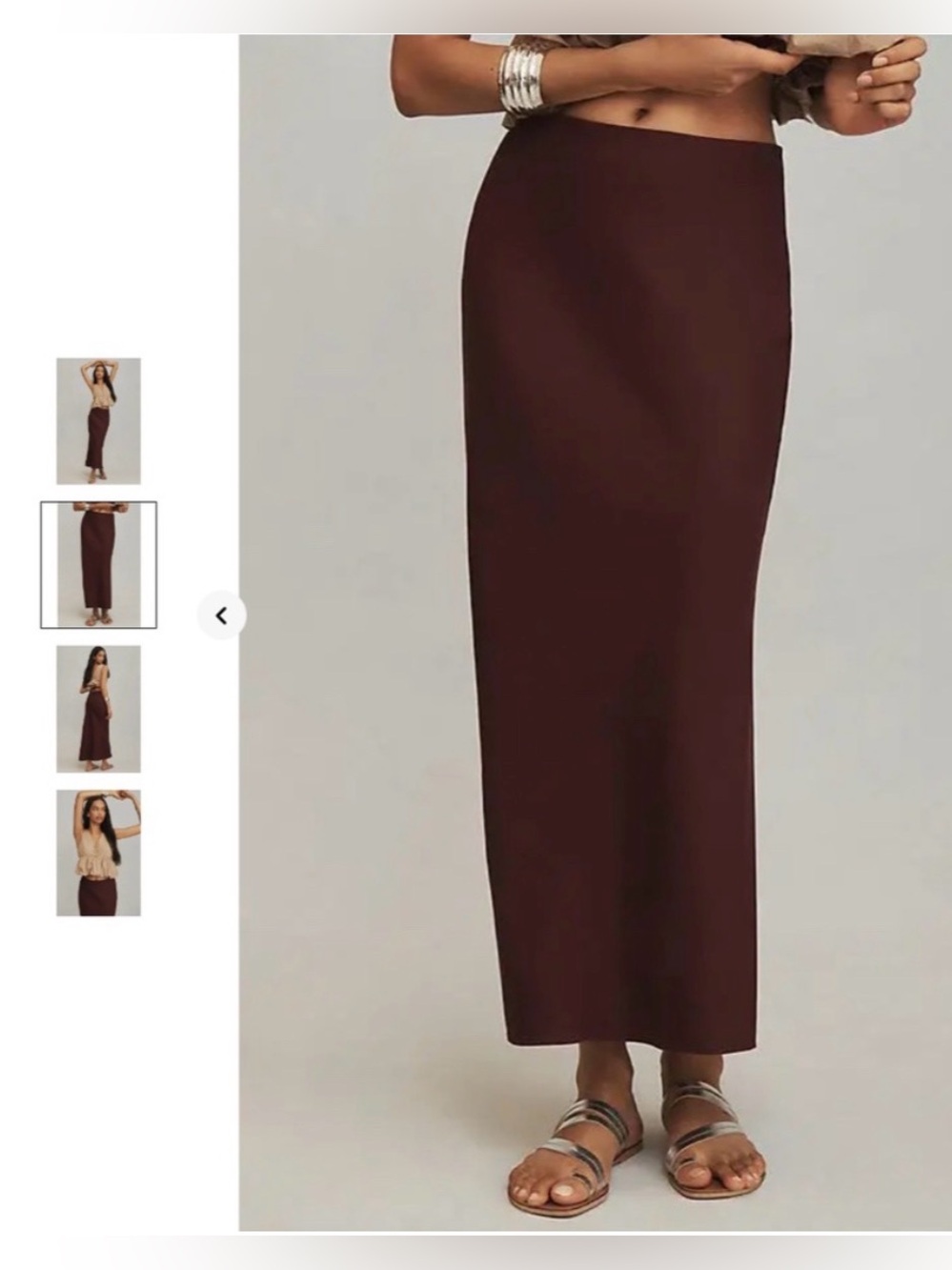 NWT Anthropologie Maxi Slip Skirt Linen Edition Chocolate Brown XXS